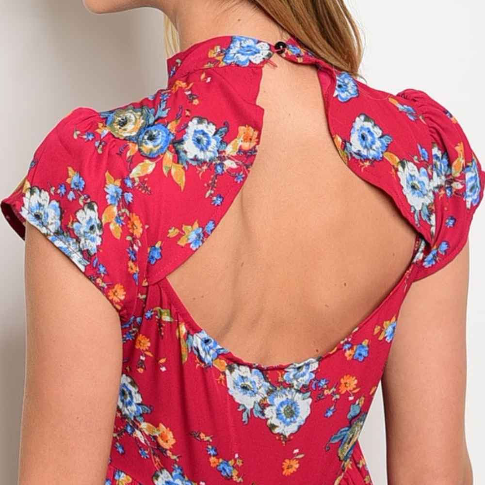 Red Floral Babydoll Mini Dress - Picture 3 of 3